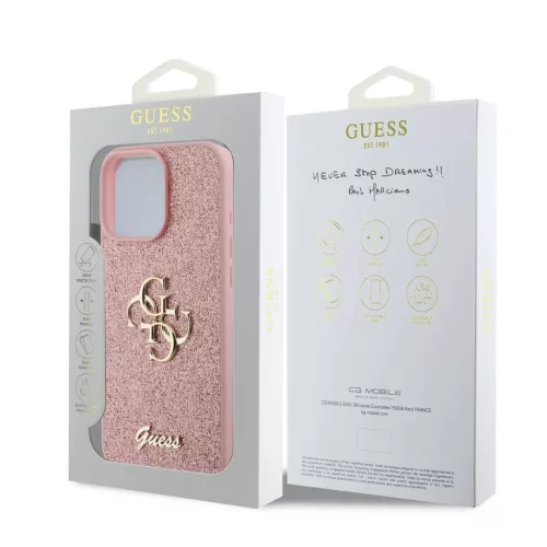  iPhone 16 Pro Max Pink Guess PU Fixed Glitter 4G Metal Logo tok-3666339328559 6 kép