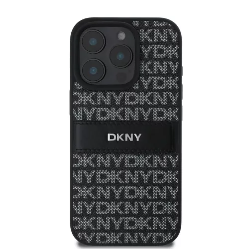  iPhone 16 Pro Fekete DKNY PU Bőr Ismétlődő Minta Tonális Csík T-3666339333324 2 kép