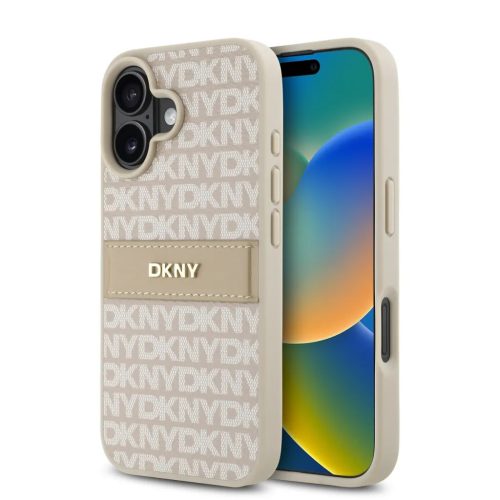DKNY PU bőr, ismétlődő mintás, tónusos csíkos tok iPhone 16 Plu-3666339333393 1 kép