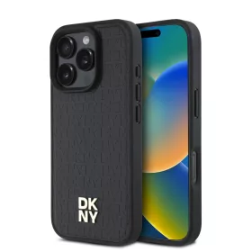    iPhone 16 Pro fekete DKNY PU bőr ismétlődő mintázatú logó MagSafe tok