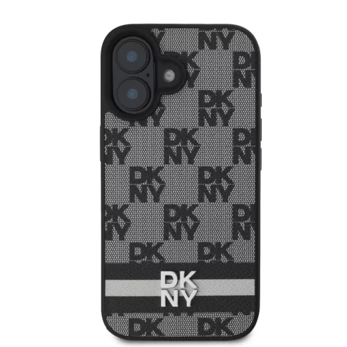  iPhone 16 Fekete DKNY PU bőr kockás mintás és csíkos tok-3666339334109 2 kép