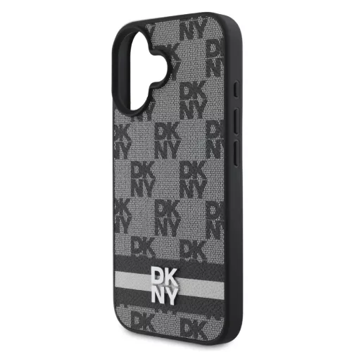  iPhone 16 Fekete DKNY PU bőr kockás mintás és csíkos tok-3666339334109 4 kép