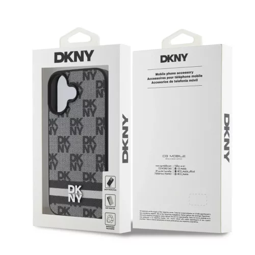  iPhone 16 Fekete DKNY PU bőr kockás mintás és csíkos tok-3666339334109 6 kép