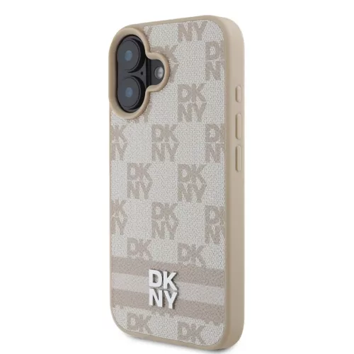  iPhone 16 Rózsaszín DKNY PU bőr kockás mintás és csíkos tok-3666339334222 3 kép