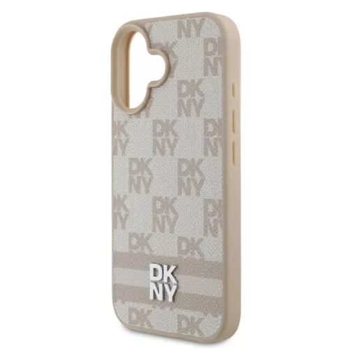  iPhone 16 Rózsaszín DKNY PU bőr kockás mintás és csíkos tok-3666339334222 4 kép