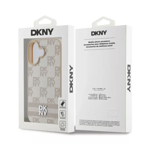 iPhone 16 Rózsaszín DKNY PU bőr kockás mintás és csíkos tok-3666339334222 6 kép