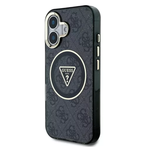  iPhone 16 Fekete Guess IML 4G Glitter és Triangle Logo MagSafe tok-3666339430061 2 kép