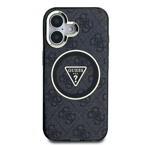  iPhone 16 Fekete Guess IML 4G Glitter és Triangle Logo MagSafe tok-3666339430061 3 kép