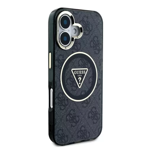  iPhone 16 Fekete Guess IML 4G Glitter és Triangle Logo MagSafe tok-3666339430061 4 kép