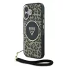  iPhone 16 Barna Guess IML Leopard Triangle Logo Strap MagSafe tok