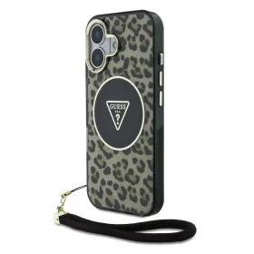    iPhone 16 Barna Guess IML Leopard Triangle Logo Strap MagSafe tok