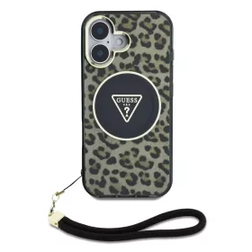 iPhone 16 Barna Guess IML Leopard Triangle Logo Strap MagSafe tok-3666339432614 2 kép