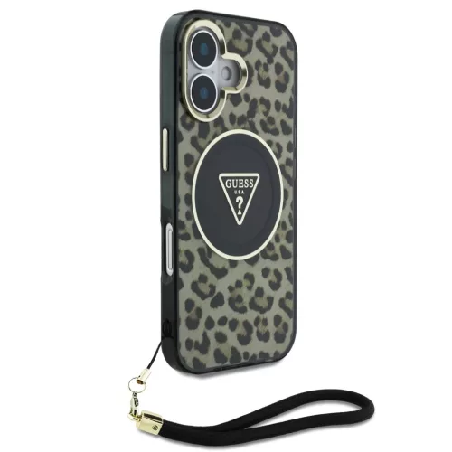  iPhone 16 Barna Guess IML Leopard Triangle Logo Strap MagSafe tok-3666339432614 3 kép