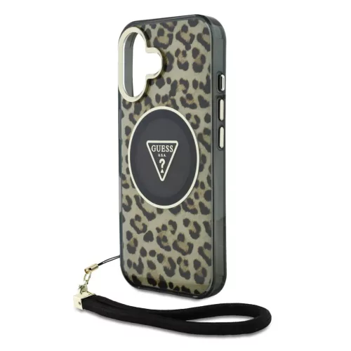  iPhone 16 Barna Guess IML Leopard Triangle Logo Strap MagSafe tok-3666339432614 4 kép