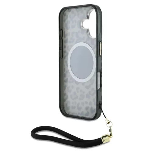  iPhone 16 Barna Guess IML Leopard Triangle Logo Strap MagSafe tok-3666339432614 5 kép