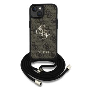 Guess PU 4G Fém Logó Keresztpántos Tok iPhone 15-höz Barna tok-3666339434380 2 kép