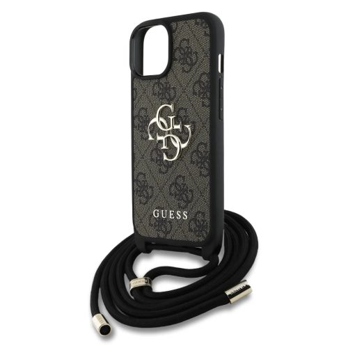 Guess PU 4G Fém Logó Keresztpántos Tok iPhone 15-höz Barna tok-3666339434380 4 kép