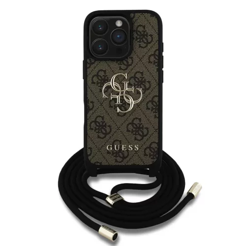  iPhone 16 Pro Barna Guess PU 4G Fém Logós Crossbody Pántos Tok-3666339434434 2 kép