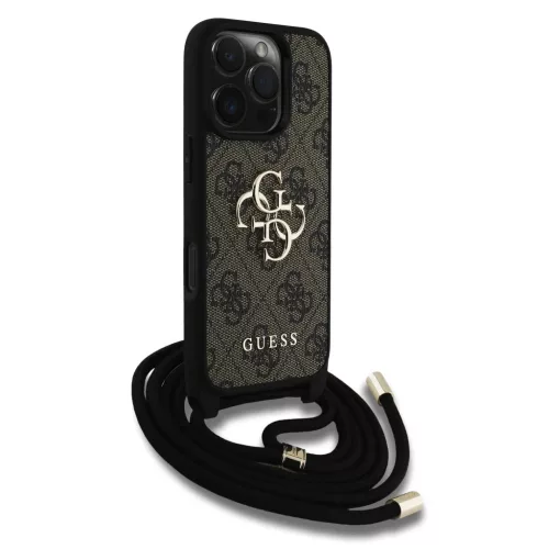  iPhone 16 Pro Barna Guess PU 4G Fém Logós Crossbody Pántos Tok-3666339434434 3 kép
