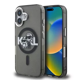    iPhone 16 Fekete Karl Lagerfeld IML Glitter Karl and Choupette Sketch MagSafe tok