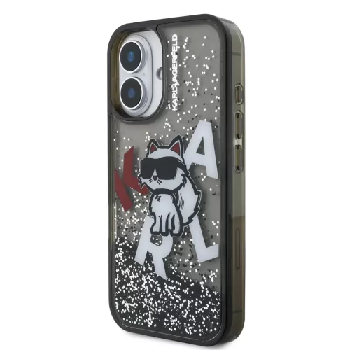  iPhone 16 fekete Karl Lagerfeld Liquid Glitter Scattered Choupette to-3666339464028 2 kép