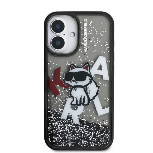  iPhone 16 fekete Karl Lagerfeld Liquid Glitter Scattered Choupette to-3666339464028 3 kép