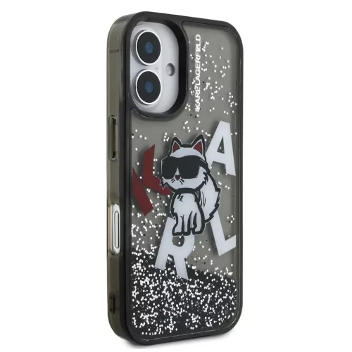  iPhone 16 fekete Karl Lagerfeld Liquid Glitter Scattered Choupette to-3666339464028 4 kép