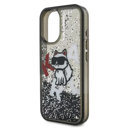  iPhone 16 fekete Karl Lagerfeld Liquid Glitter Scattered Choupette to-3666339464028 5 kép