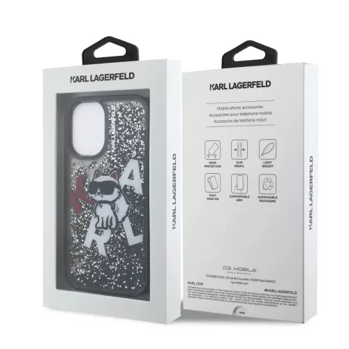 iPhone 16 fekete Karl Lagerfeld Liquid Glitter Scattered Choupette to-3666339464028 7 kép