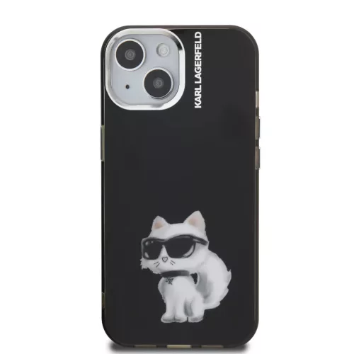  iPhone 15 Fekete Karl Lagerfeld IML Aquarelle Choupette tok-3666339464349 3 kép