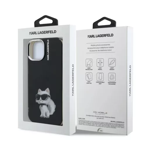  iPhone 15 Fekete Karl Lagerfeld IML Aquarelle Choupette tok-3666339464349 7 kép