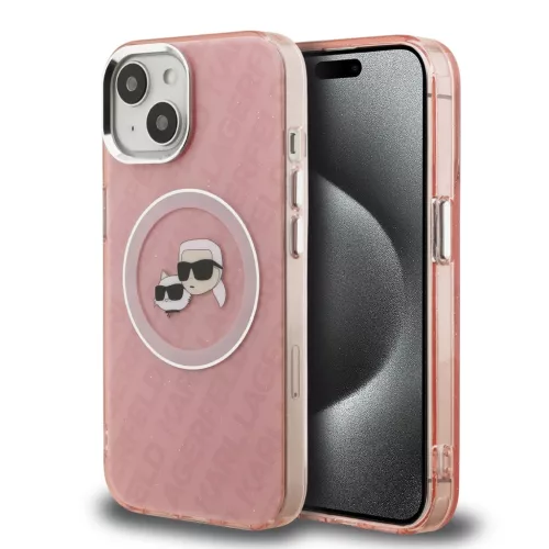  iPhone 15 Karl Lagerfeld IML K&CH Heads Repeated Logo MagSafe tok ró-3666339468309 1 kép