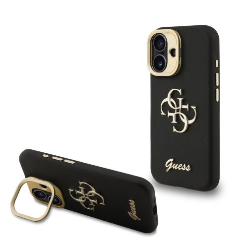 Guess PU Grained 4G Logo Stand Camera Frame tok iPhone 16 fekete