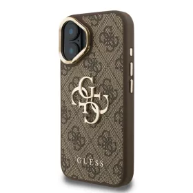  iPhone 16 Barna Guess PU 4G Fém Logó Állvány Kamera Keret tok-3666339469337 2 kép