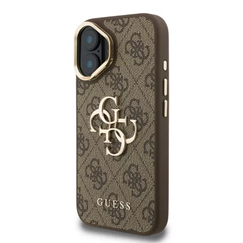  iPhone 16 Barna Guess PU 4G Fém Logó Állvány Kamera Keret tok-3666339469337 2 kép