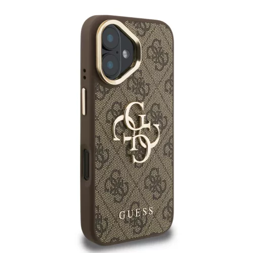 iPhone 16 Barna Guess PU 4G Fém Logó Állvány Kamera Keret tok-3666339469337 4 kép