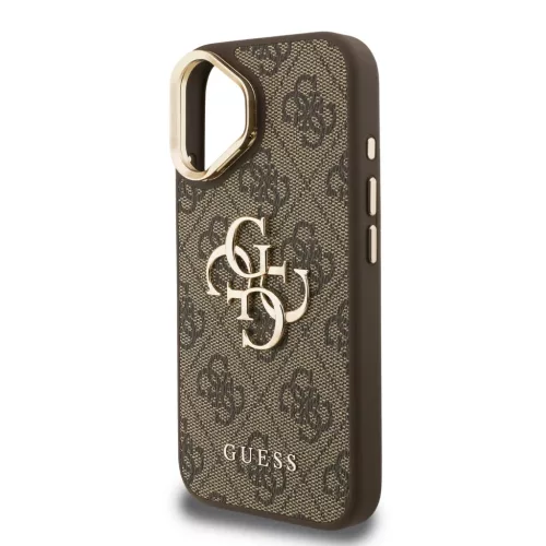  iPhone 16 Barna Guess PU 4G Fém Logó Állvány Kamera Keret tok-3666339469337 5 kép