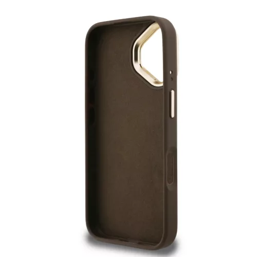  iPhone 16 Barna Guess PU 4G Fém Logó Állvány Kamera Keret tok-3666339469337 6 kép