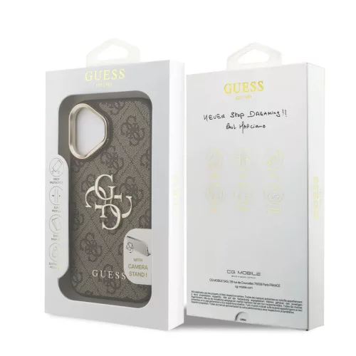  iPhone 16 Barna Guess PU 4G Fém Logó Állvány Kamera Keret tok-3666339469337 7 kép