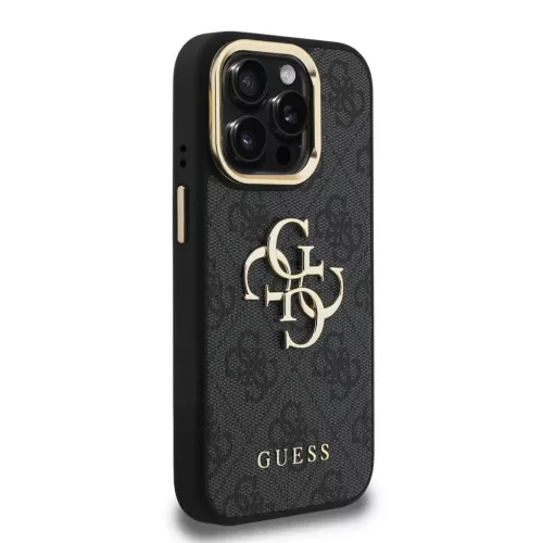 Guess PU 4G Metal Logo Stand Camera Frame iPhone 15 Pro Max fekete tok-3666339469382 4 kép