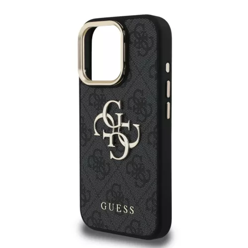 Guess PU 4G Metal Logo Stand Camera Frame iPhone 15 Pro Max fekete tok-3666339469382 5 kép
