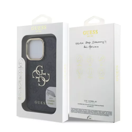 Guess PU 4G Metal Logo Stand Camera Frame iPhone 15 Pro Max fekete tok-3666339469382 7 kép