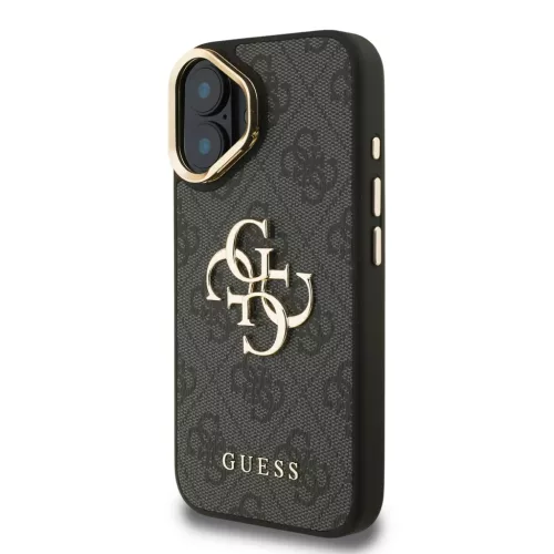  iPhone 16 Fekete Guess PU 4G Metal Logo Állvány Kamerakeret tok-3666339469399 2 kép