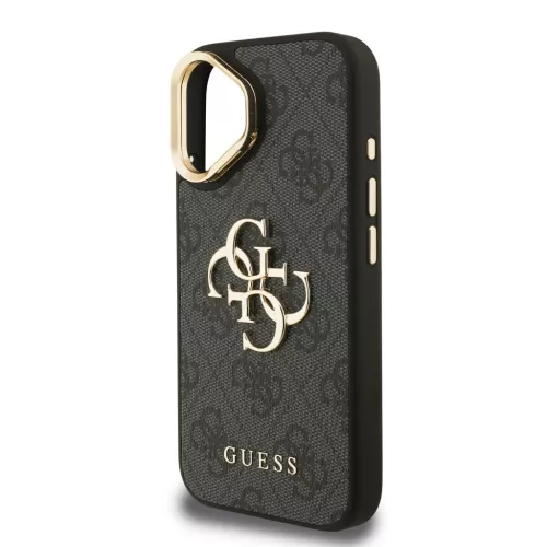  iPhone 16 Fekete Guess PU 4G Metal Logo Állvány Kamerakeret tok-3666339469399 5 kép