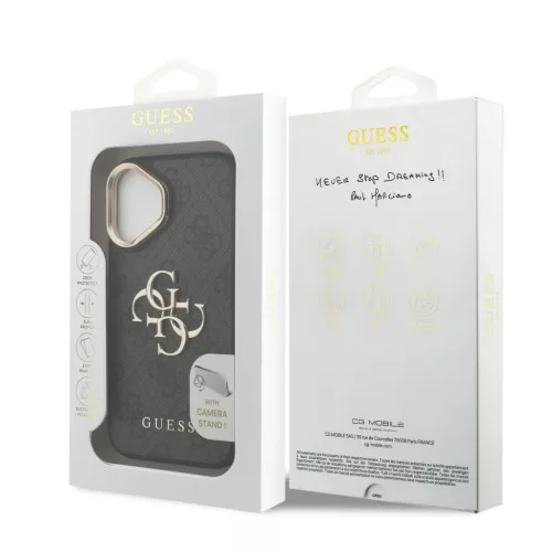  iPhone 16 Fekete Guess PU 4G Metal Logo Állvány Kamerakeret tok-3666339469399 7 kép