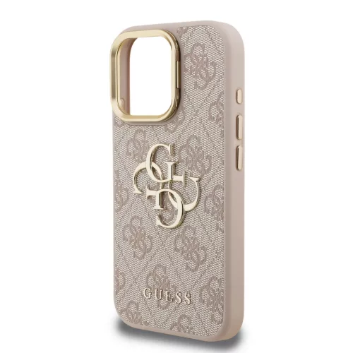 Guess PU 4G Metal Logo Stand Camera Frame Tok iPhone 15 Pro Pink-3666339469498 5 kép