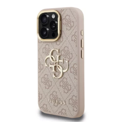  iPhone 16 Pro Pink Guess PU 4G Fém Logós Állványos Kamera Keret T-3666339469535 2 kép