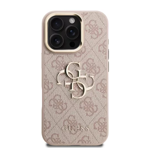  iPhone 16 Pro Pink Guess PU 4G Fém Logós Állványos Kamera Keret T-3666339469535 3 kép