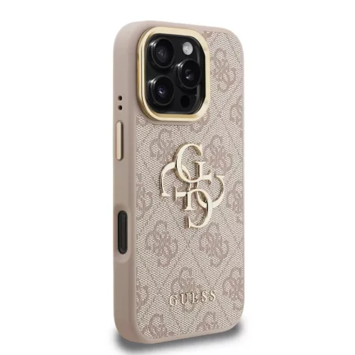  iPhone 16 Pro Pink Guess PU 4G Fém Logós Állványos Kamera Keret T-3666339469535 4 kép