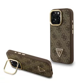  iPhone 16 Pro barna Guess PU 4G Strass Háromszög Logo Állvány Kam-3666339469658 1 kép